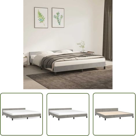 The Living Store Cadre de lit sans matelas gris clair 160x200 cm velours - Cadre De Lit - Lit Double - Lit Velours - Literie - Meuble Chambre (1/5)