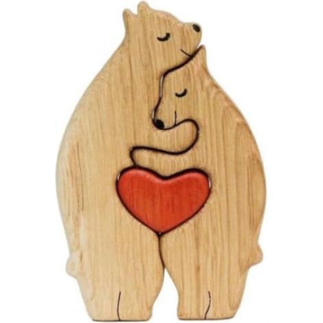 Statue d'ours en bois représentant une famille - Statue d'animal - Famille pour 2 personnes (1/5)
