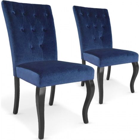 Lot de 2 Chaises Design Velours "Lucky" 106cm Bleu (1/5)