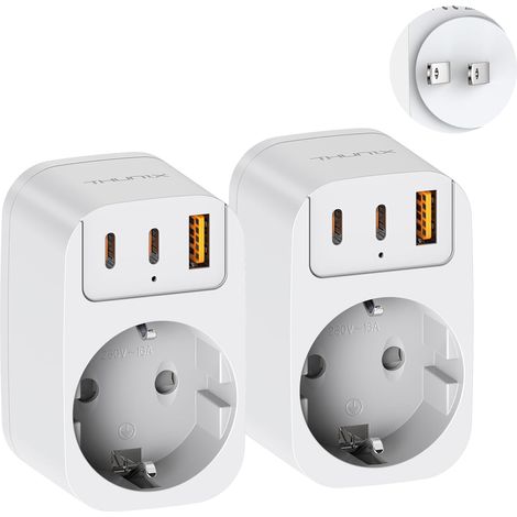 Adaptateur Prise vers Japon avec USB C, Adaptateur de Voyage avec 1 USB et 2 Type C, Prises France vers Japon/USA Type A pour Japan, Chine, Thaïlande, Canada-Lot de 2 (1/5)
