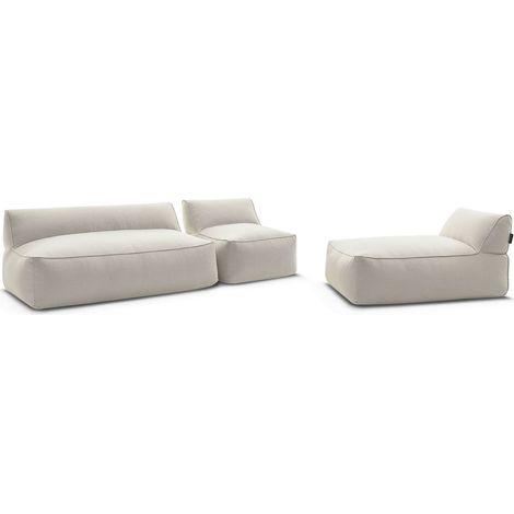 BOBOCHIC - Canapé de jardin modulable RIVIERA tissu chiné avec 1 chauffeuse 1 place, 1 chauffeuse 2 places et 1 méridienne   Beige (1/5)