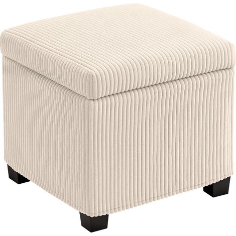 Beige Storage Ottoman Bench, Removable Lid Corduroy Footstool with Legs, 40cm Chest for Living Room, Bedroom, and Hallway