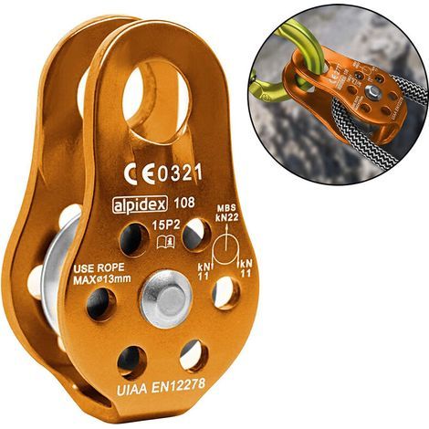 Large single/double sheave rescue pulley with swivel plate, aluminum alloy pulley, orange (1/5)