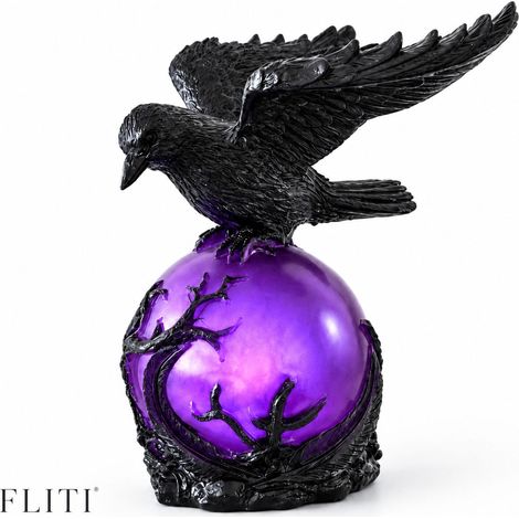 FLITI Lampe Corbeau Gothique en Résine avec Base Sphérique Violette Lumineuse USB pour Décoration Bureau Petit Modèle (1/5)