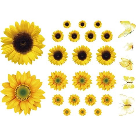 Autocollant Murale Tournesol - Autocollant Papillon 3D Réutilisable - Décalcomanie Mural pour Salle de Séjour Chambre Cuisine - 27 Pièces (1/5)