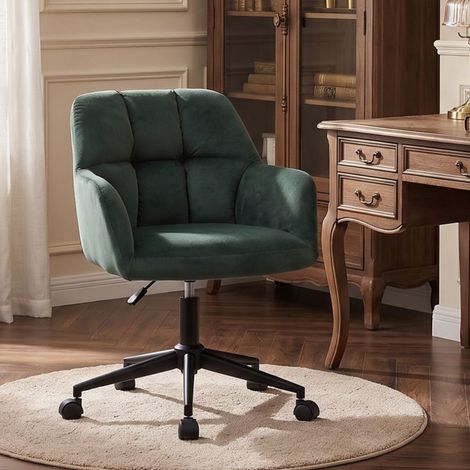 Wahson Sedia da Ufficio in Velluto Sedie da con Ruote, Imbottita Regolabile in Altezza con Poltroncina con Braccioli per Ufficio/Studio/Computer, Verde