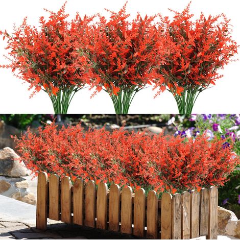 Plante Artificielle Exterieur Decoration Fleurs Artificielles Deco 10 Bouquet Jardin Moderne Extérieur Fleur Artificielle Lavande Artificielle Fausse Plante Interieur Arbuste Artificiel (Rouge) (1/5)
