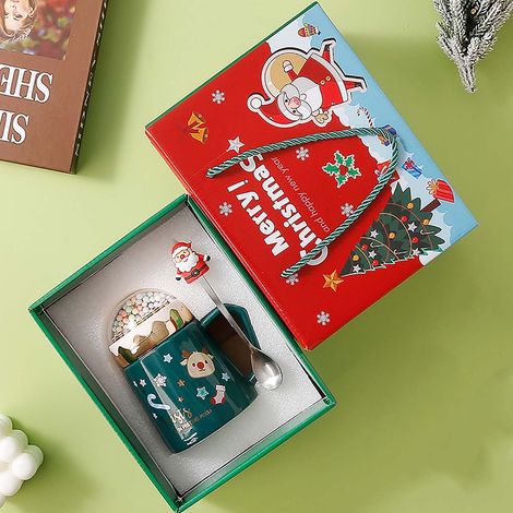 Tasse De Noël - Tasse En Céramique Avec Couvercle Et Cuillère - Pour Café Thé Lait Eau - Idéale Bureau Maison Fêtes - 1 Pièce (1/5)