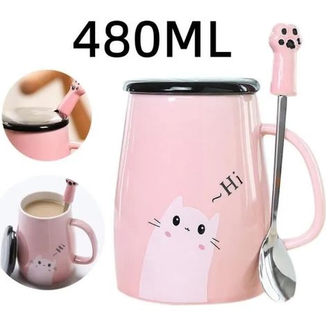 Tasse à café,Tasse à thé,Tasse de Chat Mignon,Tasse animaux 3D,Mug Chat en Céramique,avec Cuillère,Couvercle,pour Filles,Noël (1/4)