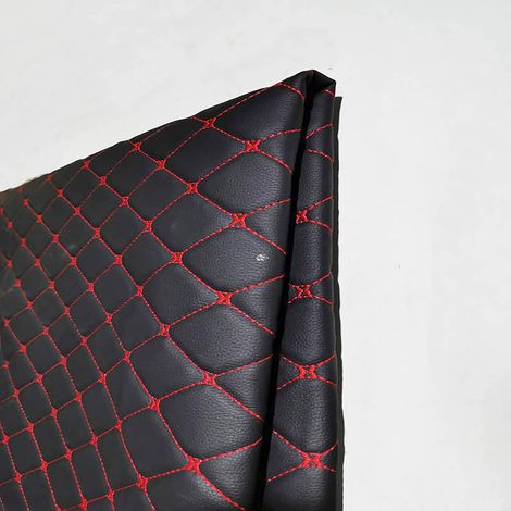 Tissu en Cuir pour Ameublement Tissu Matelassé en Vinyle Similicuir au Metre Imperméable pour Ameublement Bricolage Couture Coussin De Voiture Décoration en Cuir(Size:2M,Color:Noir Rouge) (1/5)