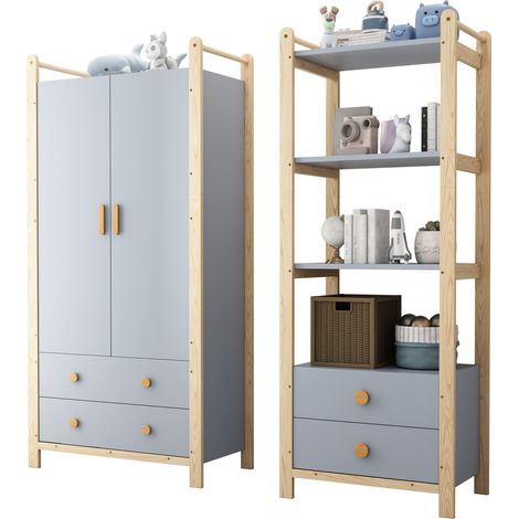 CHICFURN Armario ropero 89,6 x 44 x 180,5 cm, azul y madera, ahorro de espacio (1/5)