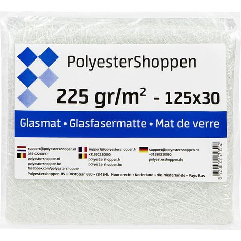 Tapis en fibre de verre, tapis de verre, tissu en fibre de verre / CSM  125 x 30 cm  225 g/m²  Surtout pour les résines de polyester  (1/5)