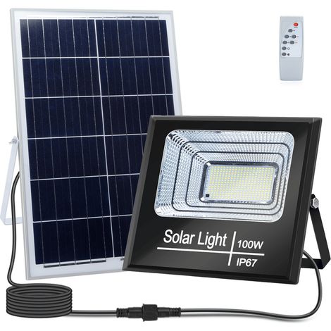 Faro Led 100W Nero con pannello solare IP67 Bianco freddo 6500K Dimmerabile con telecomando e crepuscolare Aigostar (1/5)
