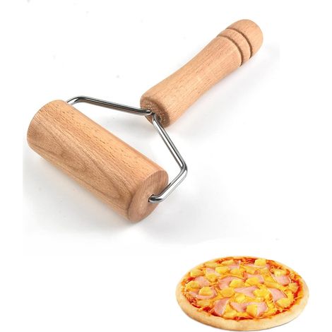 Nudelholz aus Holz, Nudelholz mit Walze, Pizza-Nudelholz mit Griff, T-förmiges Pizza-, Kuchen- und Pasta-Backwerkzeug (Holz, einseitig, 185 g).