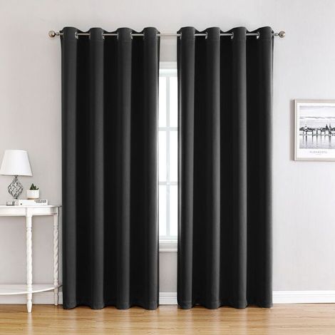 Lot de 2 Rideaux Isolants Thermiques 140x240cm Ombrage Draperies à Oeillets Décoration de Fenêtre Salon Chambre Hôtel Noir (1/4)