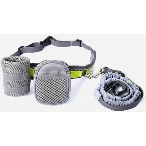 Laisse pour Chien - Nylon - Mains-libres - Ceinture Ventrale - Gris - 80-104 cm