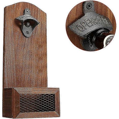 Ouvre-bouteille mural - Ouvre-bouteille mural avec capsule, idéal pour la décoration de bar et de cuisine, cadeau pour hommes et amateurs de bière. (1/5)