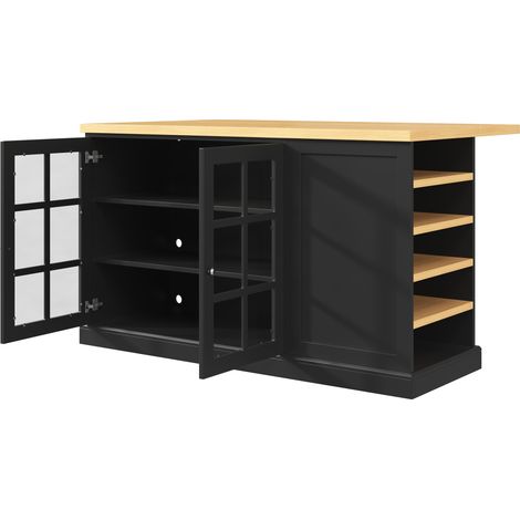 Îlot de cuisine pliable avec LED multicolore, porte-bouteilles incliné et tiroir de rangement, surface ajustable 40-70 cm, pour petits espaces (1/5)