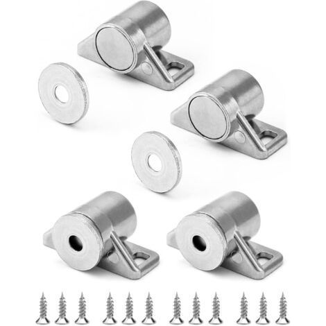 Loquet magnétique 4 pièces, aimant de porte, alliage de zinc, avec vis, argenté, convient aux tiroirs et placards de cuisine (1/5)