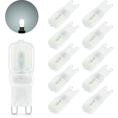 G9 LED Bulb, 3W Equivalent to 30W Halogen Lamp, Cool White 6000K, 300LM, Mini G9 LED Lamp Flicker-Free, Non-Dimmable, 360° Beam Angle for Bedroom, Living Room, Kitchen, 10 Pack (1/5)
