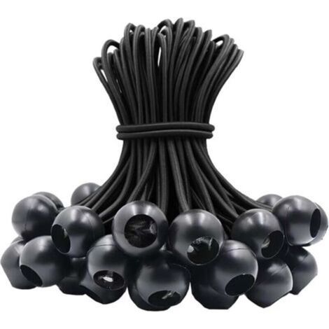 30-teiliges Set elastischer Bungee-Seile mit Gummikugel für Planen, Zelte, Banner, Fahnen, Camping, Pavillons (Schwarz)