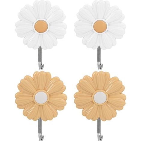 Bardusch-4 pcs crochets adhésifs décoratifs marguerite, sans perçage, pour enfants, serviettes ou clés (1/5)