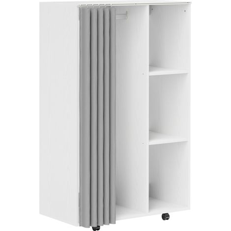 Armoire penderie sur roulettes blanche – 3 compartiments ouverts – Tringle à vêtements 112,5 cm – Charge max 68,1 kg – Dimensions 80l x 40P x 128H cm – MH (1/5)