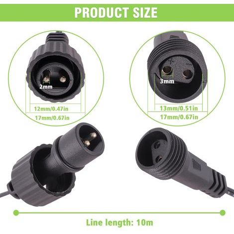 Câble d'extension lumineux Noël étanche IP44 Noir 2 broches mâle/femelle LED basse tension 10 m (1/4)