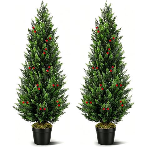 Arbre Topiaire Artificiel Cèdre Lot de 2, 120cm Arbre Cèdre Artificielle, 4FT Fausses Plantes Faux Arbustes Plante Artificielle pour Déco Intérieur Extérieur (1/5)