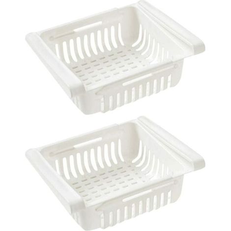 Réfrigérateur Tiroir Organisateur Tiroir Réfrigérateur Porte-étagère Bote De Rangement Réfrigérateur Cloison Couche Accueil Organisateur (2 Pièces, Blanc) (1/5)