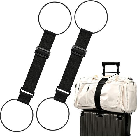 2 sangles à bagages réglables pour valises Transportez votre bagage cabine en toute sécurité, un accessoire de voyage indispensable (noir) (1/5)