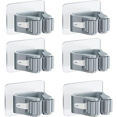 6 Pièces Porte-Balai Mural Auto-adhésif Porte Vadrouille Accroche Balai Mural sans Perçage Pince à Balai Supports de Balai de Vadrouille Gris Accroche Balai pour Porte Salle de Bain (1/5)