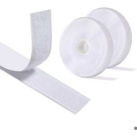 8 M X 20 MM (Blanc) Scratch Autocollant Double Face , Hook Loop Rubans Ruban AdhéSif Puissant à Crochets Et Boucles pour La Coutur