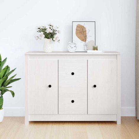 Aparador de madera maciza de pino blanco 100x35x74 cm (1/4)