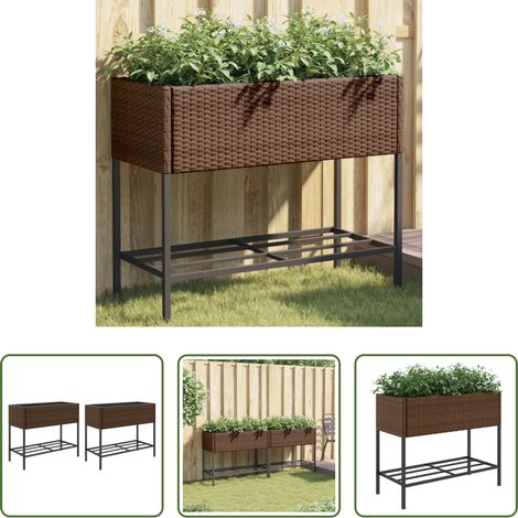 Blumenkübel - Hochbeete mit Ablage 2 Stk. Braun 90x40x75 cm Poly Rattan (1/5)