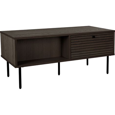 Tavolino da Caffè Kyoto Rovere Fumé con 2 Cassetti e Gambe Nere — 100×50×45 cm (1/5)