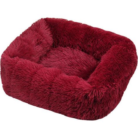 Rechteckiges Hundebett mit Donut-Rand, Plüsch, waschbar, burgunderrot (M)