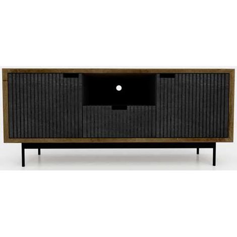 Meuble TV en bois de manguier coloris noir - Longueur 125 x Hauteur 55 x Profondeur 40 cm -PEGANE-