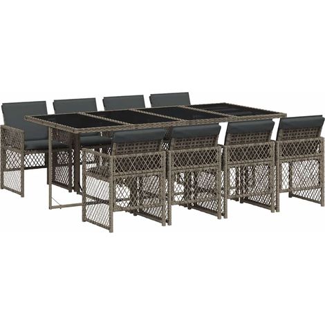 Maison Exclusive - 9-tlg. Garten-Essgruppe mit Kissen Grau Poly R