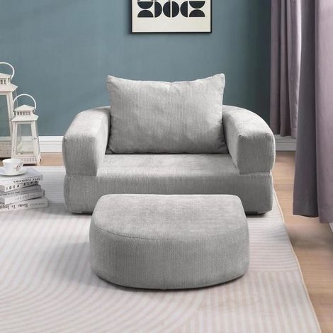 Canapé convertible 1 place - KOMHTOM - Canapé convertible pliable - Modulaire - Tissu chenille gris clair - Avec oreiller (1/5)