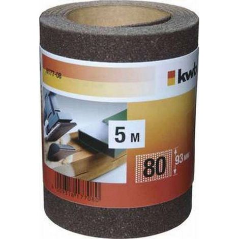 kwb rouleau de papier de verre - K-80, 93 mm x 5 m, pour métal et bois - corindon, rouleau de ponçage pour ponceuses manuelles et orbitales