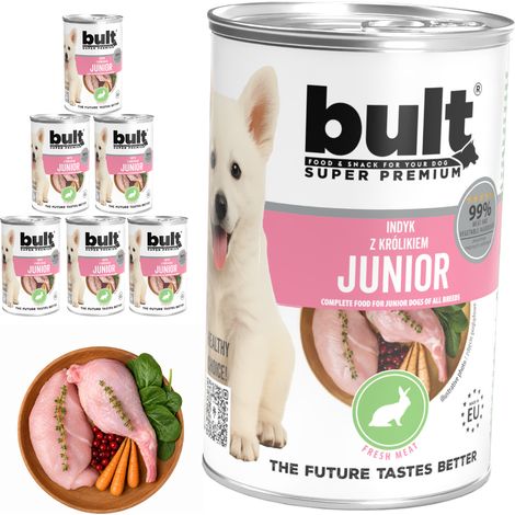 BULT Junior Nassfutter für Hunde, Truthahn mit Kaninchen, 12 x 400 g, für Welpen (1/2)
