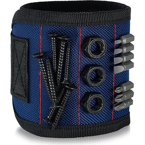 Bracelet magnétique livré avec aimants puissants, accessoires d'outils de réparation de puissance de poignet pour vis, clous, boulons, perceuses, attaches DIY,Bleu, 33×15.5×12.5cm
