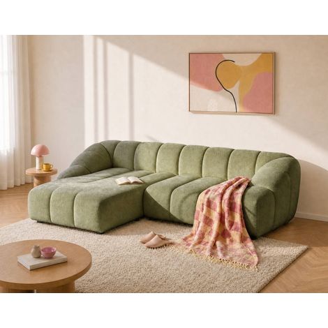 Ava - canapé d'angle réversible 4 places en velours texturé - vert kaki (1/5)
