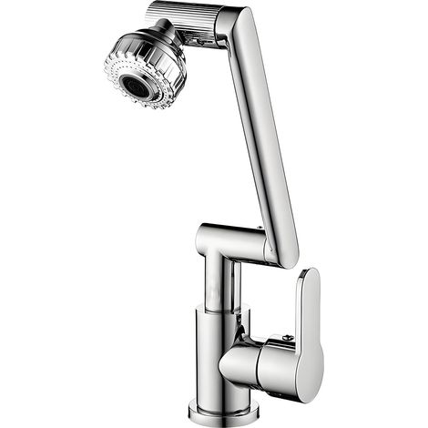 JSSEVN - Chrome kitchen sink faucet with universal swivel mechanical arm, 2 spout modes, hot and cold water, for domestic kitchen sinks (1/5)