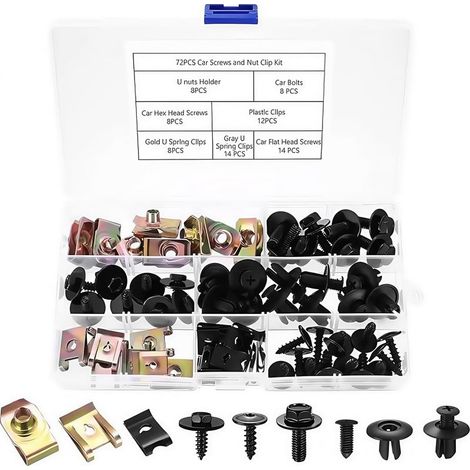 72 Pcs Kit De Fixation Voiture U Clips Et Vis De Carrosserie,Vis Et éCrous De Voiture Kit,Clips De Fixation Voiture Kit Pour RéParer Les Pare Boues (1/5)