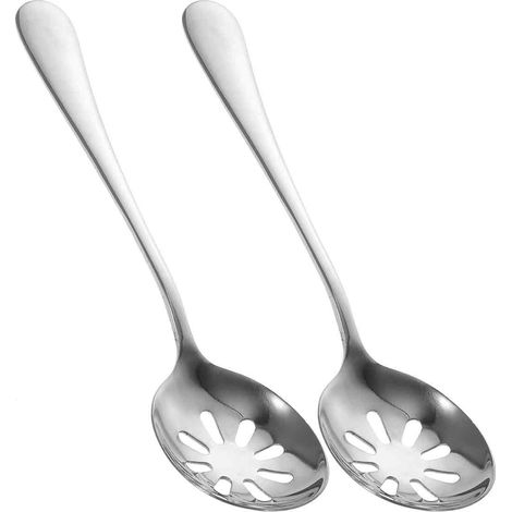 Set mit 2 Servierlöffeln aus Edelstahl mit ergonomischen Schlitzen, 17 cm, wiederverwendbar für Salat/Obst, für den täglichen Gebrauch (1/5)