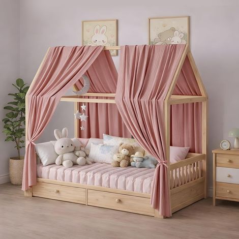 Baldaquin de lit Style Cottage, Ensemble de 2 pièces, Fait Main en Tissu 100% Pur Coton, baldaquin décoratif de lit Style Cottage, Unisexe. (Rose rétro, Lot de 2, 65 X 270 cm) (1/5)