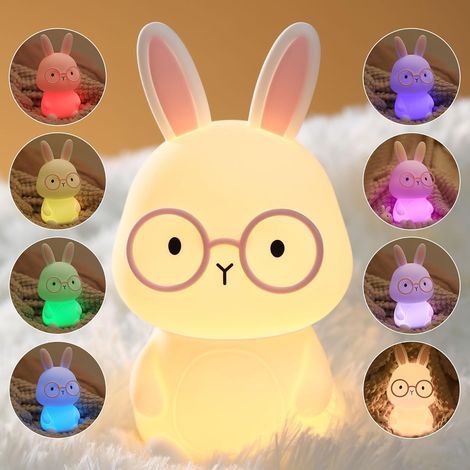 Veilleuse Enfants Lapin Lampe, Silicone Veilleuse Bébés,Tactile Lumiere d'allaitement Dimmable avec 7 Couleurs, Rechargeable pour Enfant Garcon Fille Lampe Chambre Night Light, Rose (1/5)