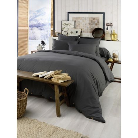 Pack 4 pcs housse de couette 240 x 220 cm en flanelle de coton Candice Anthracite (1/5)